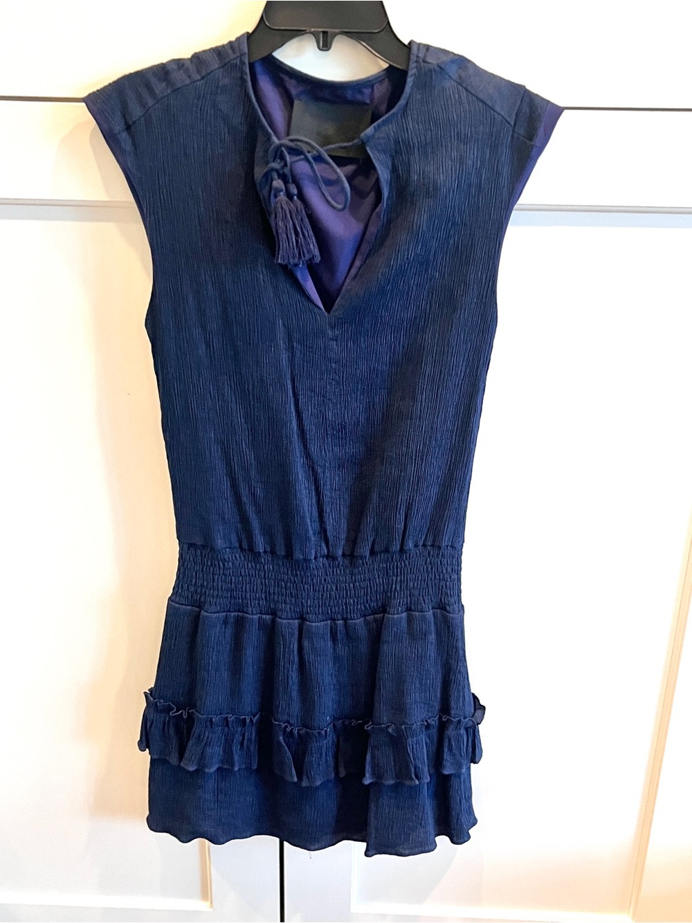 Vacate the Label Escape blue sleeveless drop-waist mini dress-xs
